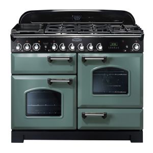 Rangemaster CDL110DFFMGC Classic Deluxe 110cm Dual Fuel Range Cooker in Mineral Green and Chrome