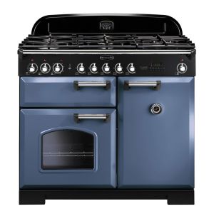 Rangemaster CDL100DFFSBC Classic Deluxe 100cm Dual Fuel Range Cooker in Stone Blue and Chrome