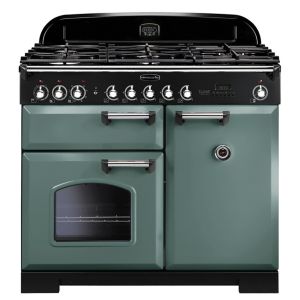 Rangemaster CDL100DFFMGC Classic Deluxe 100cm Dual Fuel Range Cooker in Mineral Green and Chrome