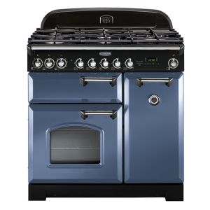 Rangemaster CDL90DFFSBC Classic Deluxe 90cm Dual Fuel Range Cooker in Stone Blue and Chrome