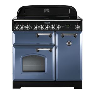 Rangemaster CDL90ECSBC Classic Deluxe 90cm Ceramic Range Cooker in Stone Blue and Chrome