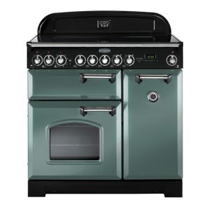 Rangemaster CDL90ECMGC Classic Deluxe 90cm Ceramic Range Cooker in Mineral Green and Chrome