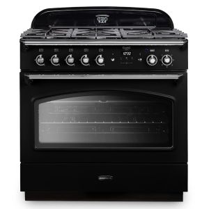 Rangemaster CLAS90FXDFFBL/C Classic FX 90cm Dual Fuel Single Cavity Range Cooker in Black and Chrome