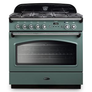 Rangemaster CLAS90FXDFFMG/C Classic FX 90cm Dual Fuel Single Cavity Range Cooker in Mineral Green and Chrome