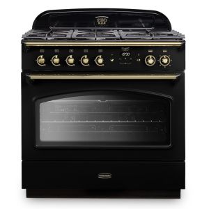 Rangemaster CLAS90FXDFFBL/B Classic FX 90cm Dual Fuel Single Cavity Range Cooker in Black and Brass