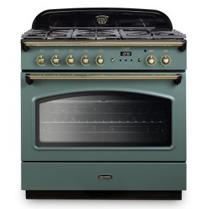 Rangemaster CLAS90FXDFFMG/B Classic FX 90cm Dual Fuel Single Cavity Range Cooker in Mineral Green and Brass