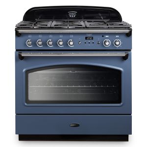 Rangemaster CLAS90FXDFFSB/C Classic FX 90cm Dual Fuel Single Cavity Range Cooker in Stone Blue and Chrome