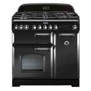 Rangemaster CDL90DFFCB/C Classic Deluxe 90cm Dual Fuel Range Cooker in Charcoal Black and Chrome