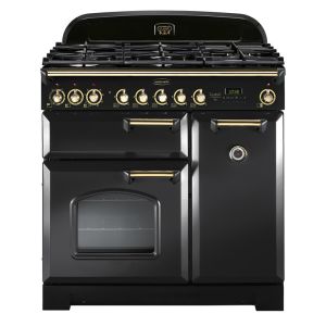 Rangemaster CDL90DFFCB/B Classic Deluxe 90cm Dual Fuel Range Cooker in Charcoal Black and Brass