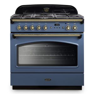 Rangemaster CLAS90FXDFFSB/B Classic FX 90cm Dual Fuel Single Cavity Range Cooker in Stone Blue and Brass