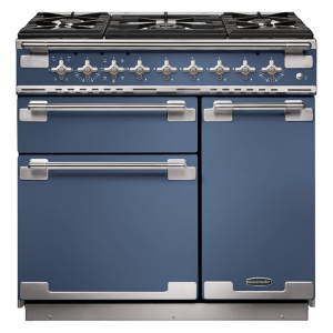 Rangemaster ELS90DFFSB Elise 90cm Dual Fuel Range Cooker in Stone Blue and Brushed Nickel