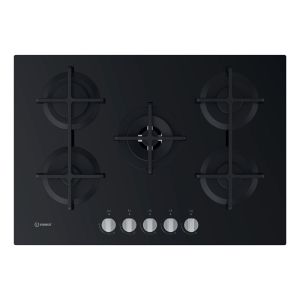 Indesit ING72TBK 75cm Gas on Glass Hob Black