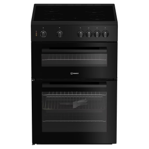 Indesit IT60V9KMB/UK Freestanding 60cm Ceramic Hob Twin Cavity Cooker in Black