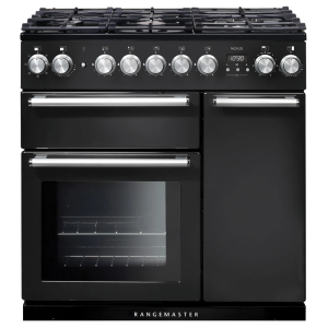 Rangemaster NEX90DFFCBC Nexus 90cm Dual Fuel Range Cooker in Charcoal Black and Chrome