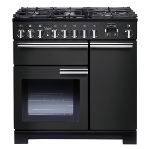 Rangemaster PDL90DFFCB/C Professional Deluxe 90cm Dual Fuel Range Cooker in Charcoal Black and Chrome