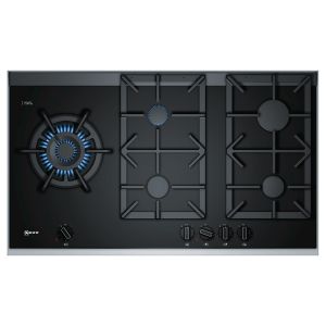 Neff T29TS79N0 N90 5 Burner 90cm Gas Hob in Black with Stainless Steel Trim