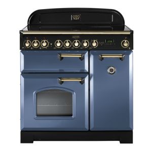 Rangemaster CDL90ECSB/B Classic Deluxe 90cm Ceramic Range Cooker in Stone Blue and Brass