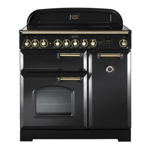 Rangemaster CDL90ECCB/B Classic Deluxe 90cm Ceramic Range Cooker in Charcoal Black and Brass