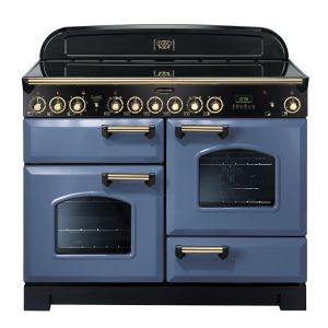 Rangemaster CDL110ECSB/B Classic Deluxe 110cm Ceramic Range Cooker in Stone Blue and Brass