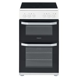 Hotpoint HD5V92KCW 50cm Electric Double Oven Cooker with Ceramic Hob in White