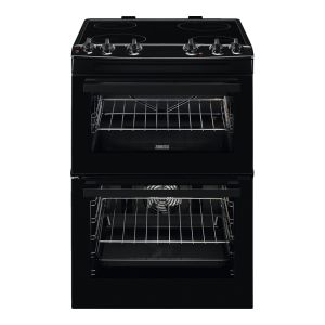 Zanussi ZCV66050BA Freestanding 60cm Electric Double Oven Cooker with Ceramic Hob in All Black