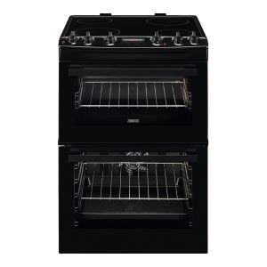 Zanussi ZCV66250BA Freestanding 60cm Electric Double Oven Cooker with Ceramic Hob in All Black